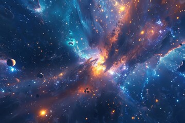 Wall Mural - Colorful and detailed painting of a nebula in deep space with bright stars and dark dust clouds