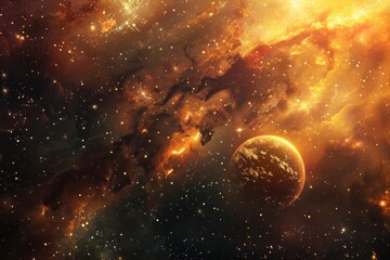 Wall Mural - Glowing planet in a vibrant nebula with bright stars
