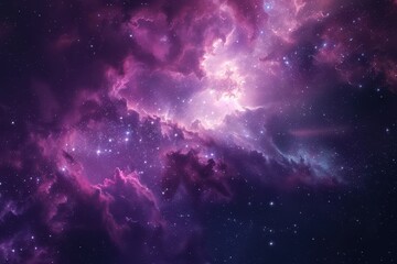 Wall Mural - Purple Nebula in Space with Bright Stars