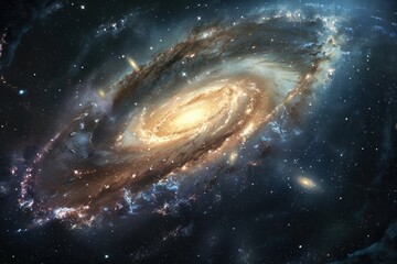 Wall Mural - Spiral galaxy in deep space with stars and dust illuminated by bright light