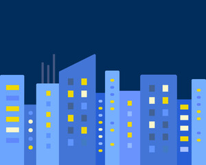 Modern city building night landscape. Flat vector design illustration isolated on background.