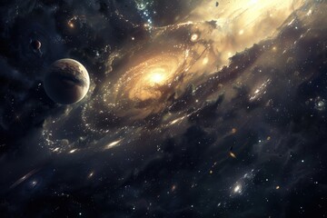 Wall Mural - Breathtaking??of swirling galaxies, glowing nebulae, and distant planets in the cosmos.