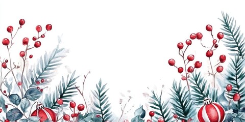 Wall Mural - Watercolor hand painted Christmas frame ideal for use as a background for postcards invitations greeting cards packaging textile design prints and stickers