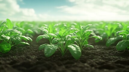 Wall Mural - Green Plant Sprout Growing in Soil  Closeup  Sunny Day