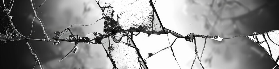 Shattered glass in monochrome due to impact