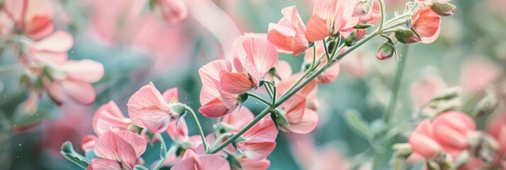 Canvas Print - Close-up of blooming pink decorative peas in an outdoor setting