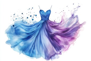 Wall Mural - A watercolor of an evening dress, isolated on transparent background, for a celebration or event. Concept of a beautiful and luxurious garment for an event.