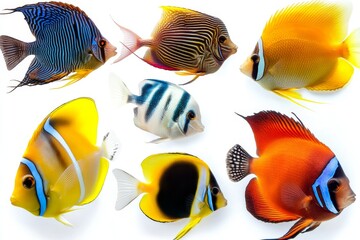 Wall Mural - An isolated image of bright tropical fish in a tropical ocean, a marine life aquarium with colorful fishes, underwater world concept in an aquarium.