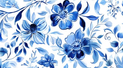  Watercolor illustration of a majolica tile featuring floral and leaf embroidery Mediterranean inspired porcelain pottery with ceramic dishes in folk print style Elements reminiscent of Talavera azu