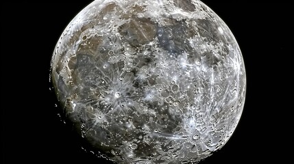 This high-resolution image captures the moon s barren, rocky landscape, showcasing craters and dark patches across its surface. A stunning view of our celestial neighbor.