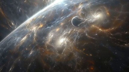 Wall Mural - a stunning image of a glowing planet and moon in space. the planet is surrounded by a bright light, 