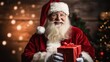 © sorin - Santa claus with gift in festive living room, christmas tree   holiday joy and celebrations