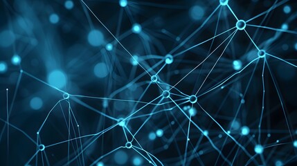 Poster - A web of interconnected blue dots and lines on a dark background symbolizing a global network AI generated illustration