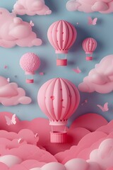 Fototapete - Abstract 3D background with cute hot air balloons  AI generated illustration