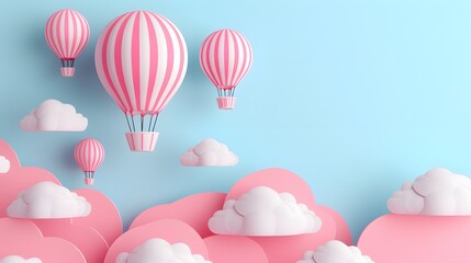 Poster - Abstract 3D background with cute hot air balloons  AI generated illustration