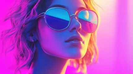 Poster - Colorful 3D Cartoon Portrait of a Woman in Bright Light Fun Lifestyle Scene High Quality Illustration