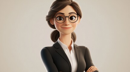 Wall Mural - Confident and Smiling Cartoon Business Woman Success in 3D Design