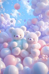 Poster - Abstract 3D teddy bears against a cute pastel theme  AI generated illustration