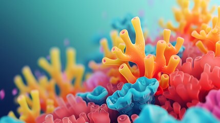 Wall Mural - Abstract 3D  style depiction of a thriving coral reef  AI generated illustration