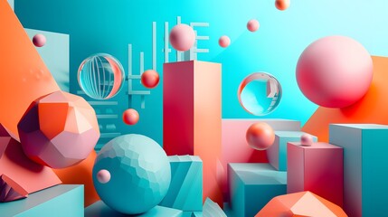 Poster - Abstract 3D  illustration with geometric shapes AI generated illustration