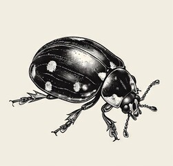 Sticker - Isolated hand drawn ladybug graphic illustration engraved