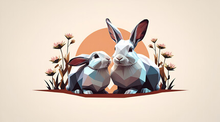 Two Bunnies in a Field