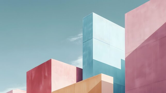Abstract minimalist representation of a pastel-colored business complex AI generated illustration