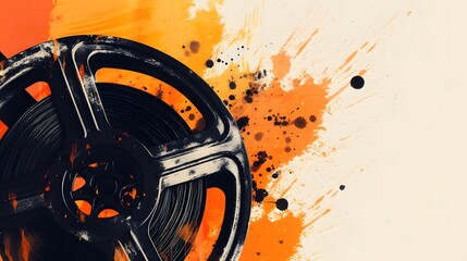 Poster - Abstract portrayal of an old film reel in a minimalist style  AI generated illustration