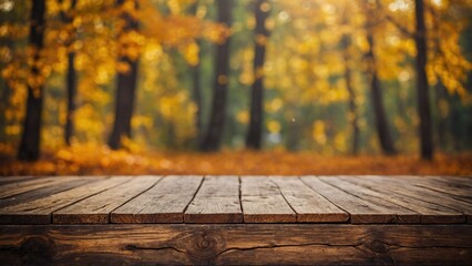 Wall Mural - Rustic wood board outdoor trees autumn mockup background