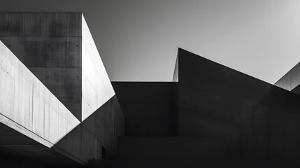 Wall Mural - Abstract shapes portrayed in minimalist black and white contrast  AI generated illustration