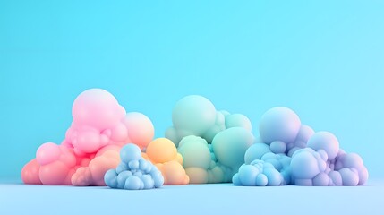 Poster - Adorable abstract baby-blue 3D clouds with rainbow colors  AI generated illustration