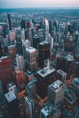 Poster - Aerial macro shot of a city buzzing with corporate buildings AI generated illustration