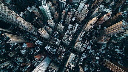 Poster - Aerial macro shot of a city buzzing with corporate buildings  AI generated illustration