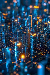 Poster - aerial macro view of a futuristic city skyline representing commerce ai generated illustration
