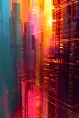 Poster - An abstract 3D cityscape at sunset  AI generated illustration