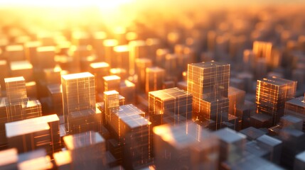 Poster - An abstract 3D cityscape at sunset  AI generated illustration