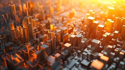 Poster - An abstract 3D cityscape at sunset  AI generated illustration