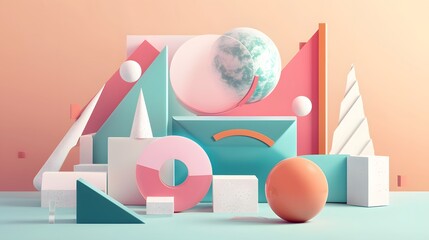 Poster - An abstract 3D style  illustration featuring geometric shapes  AI generated illustration