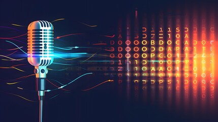 Poster - An abstract design incorporating a microphone sound waves and the word Podcast AI generated illustration