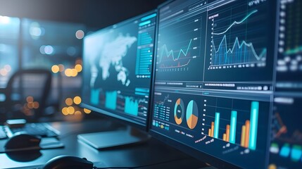 Poster - An analysts world where data business analysis becomes art using a computer and dashboard  AI generated illustration