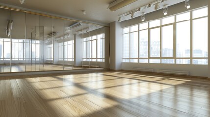 Dance Studio: Dance shoes and mirrors with a blank mirror area