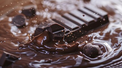 pieces of chocolate with chocolate splash. 