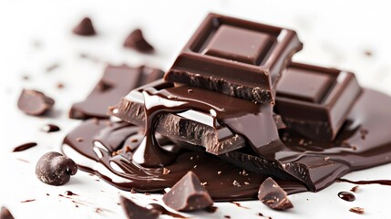 pieces of chocolate with chocolate splash. 