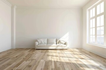 Bright living room interior with white empty wall