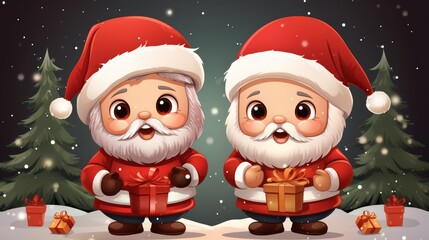 Santa claus with gift in christmas living room, holiday celebration and merry christmas concept