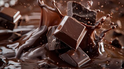 pieces of chocolate with chocolate splash. 