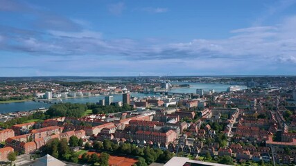 Wall Mural - Panoramic summer aerial skyline cityscape of Aalborg, North Jutland, Denmark