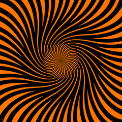 Poster - Psychedelic hypnotic Halloween spiral pattern. Vector optical illusion background with black and orange continuous flow of lines draws the eye towards the center, creating captivating visual effect