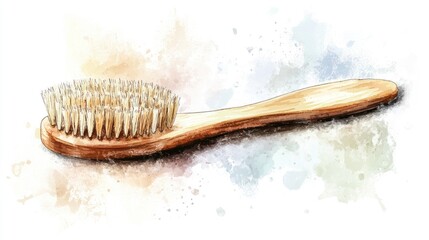 Watercolor element on a white background Stiff bristle brush for bathing applications Suitable for design compositions related to hygiene cleanliness cosmetics and body care