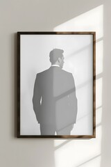 Poster - Artistic reinterpretation of a famous film poster in a minimal style within a wooden frame  AI generated illustration